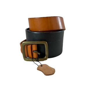 Djcaizyy Men's Belt 48" 100% Leather Single Prong Bronze Buckle NIB 1.5" Wide